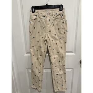 Pacsun Women's 24 Mom Jeans Cream Corduroy Embroidered Flowers